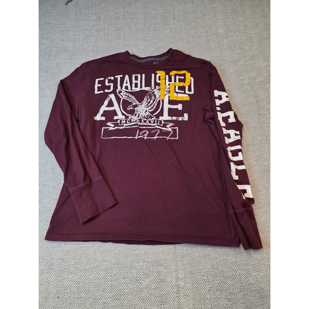 American Eagle T-Shirt Men Medium Maroon Established 1977 Graphic Print Crewneck